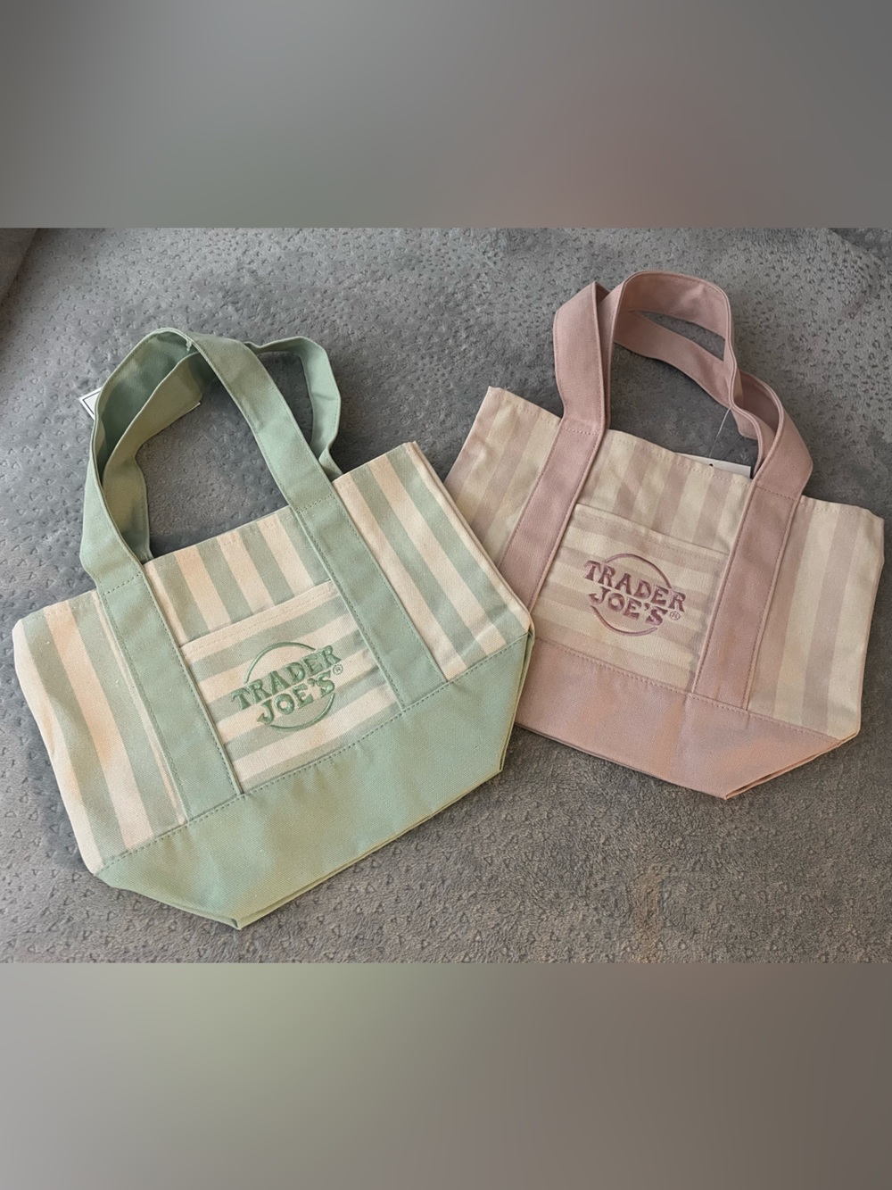 Trader Joe’s Pink and Green Summer Stripe Canvas Tote Bag